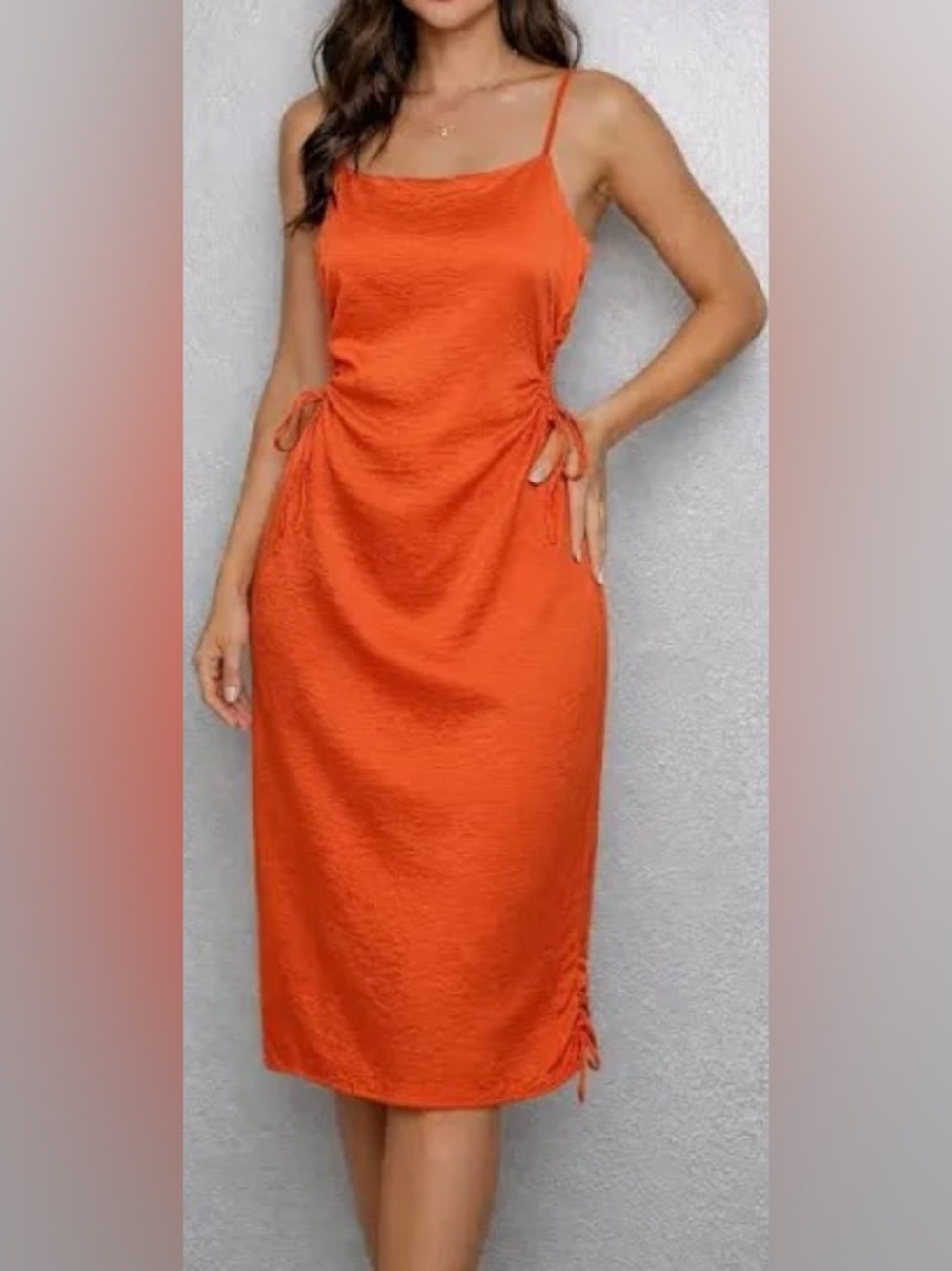 Christian Lacroix Bright Orange Silky Sheath Midi Dress W/Side Cutouts Women’s L
